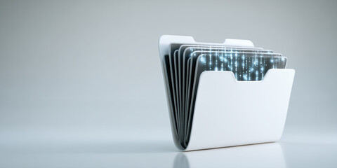 Poster - Digital folder icons represent data transfer with glowing effects showing digital information flow in modern technology concept image