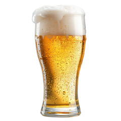 Poster - refreshing glass of golden beer with frothy head, condensation glistening on surface, perfect for warm day or celebration