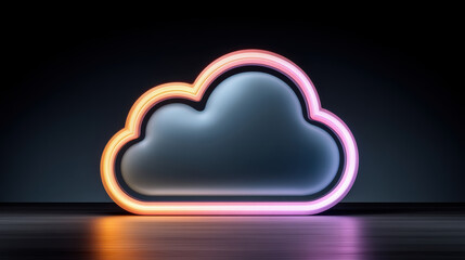Poster - Digital folder icons data transfer concept with glowing cloud shape in dark background for technology and storage