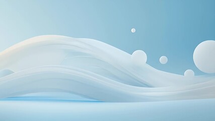 Poster - Abstract Wavy Background with Floating Spheres in Pale Blue Tones and Soft Lighting