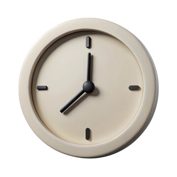 3d cartoon in plastic style beige round clock  isolated on transparent background