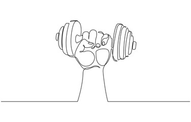 Aufkleber - Single Line Drawing Arm Hand Gripping Dumbbell. Strength Training Minimalist Vector. Dumbbell Lifting Hand Icon Fitness and Strength Concept, pro vector minimal.
