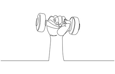 Aufkleber - Single Line Drawing Arm Hand Gripping Dumbbell. Strength Training Minimalist Vector. Dumbbell Lifting Hand Icon Fitness and Strength Concept, pro vector minimal.