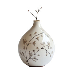 Poster - Elegant ceramic vase with floral design, perfect for home decor. This unique piece adds touch of sophistication to any space, showcasing delicate branches and blossoms