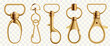 © yayasya - Realistic gold metal swivel lobster clasps in various shapes, commonly used in keychains, crafts, and bags.Vector illustration