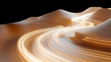 Poster - Abstract Golden Dunes Landscape With Flowing Light Trails On Black Background