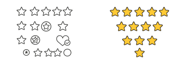 Poster - Design collection of outlined and filled star symbols on a clean background for creative projects, displaying ratings and feedback options