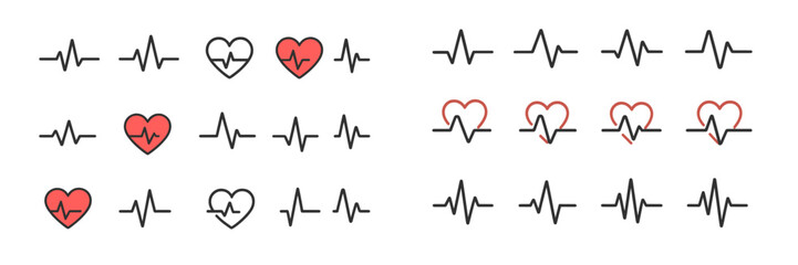 Aufkleber - Various heartbeat and heart symbol designs in red and black colors during a creative digital art session