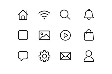 Aufkleber - Icons representing various digital functions and activities displayed on a clean white background for user interface design
