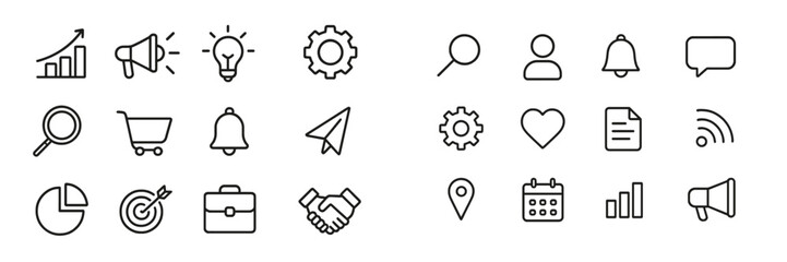 Aufkleber - Various icons representing business, communication, and technology concepts arranged in a grid for design purposes