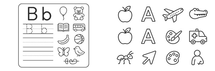 Poster - Educational alphabet chart showcasing various objects and characters for teaching young children in a classroom setting