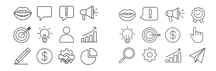 Aufkleber - Creative icons representing communication, innovation, and success in a modern design layout