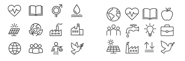 Poster - Icons representing health, education, sustainability, and equality in a modern design for various concepts