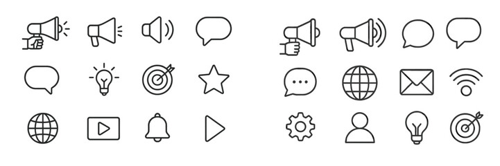 Poster - Various communication symbols and icons arranged in two groups on a white background for graphic design purposes
