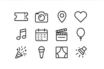 Poster - Graphic illustration of various icons representing entertainment, events, and celebrations in a simple design style