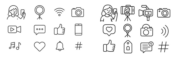 Poster - Digital communication icons for social media engagement and content creation in a modern context