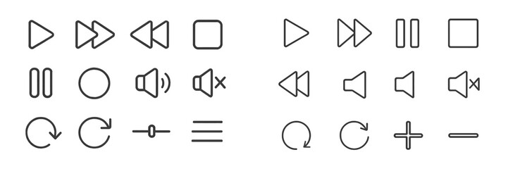 Poster - Various multimedia control icons arranged in a grid displaying play, pause, rewind, and volume options, suitable for digital interfaces
