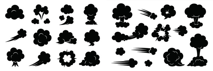 Poster - Various black smoke and explosion silhouettes ideal for graphic design and artistic projects