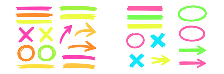 Poster - Brightly colored markers create vibrant patterns and symbols on a white background in a creative design space