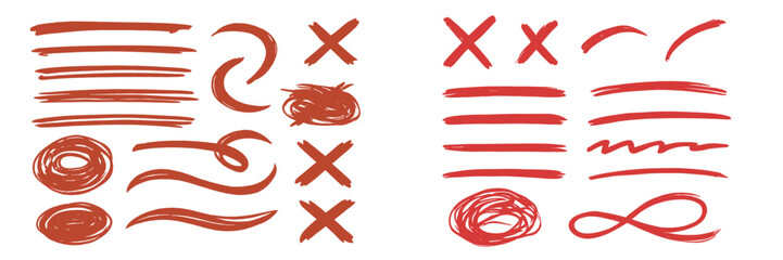 Aufkleber - Brush strokes and patterns created with red ink on white background for artistic design and illustration purposes