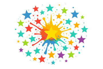 Aufkleber - Colorful burst of stars with vibrant splashes creating an artistic display suitable for celebrations or children's events