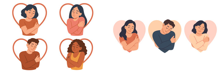 Poster - Embracing moments of self-love and connection through illustrated heart-shaped imagery in a playful and colorful design
