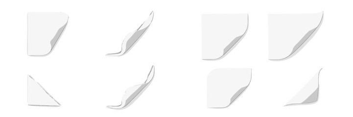 Aufkleber - Smooth white paper corners slightly bent, displaying an array of orientations and styles for design applications