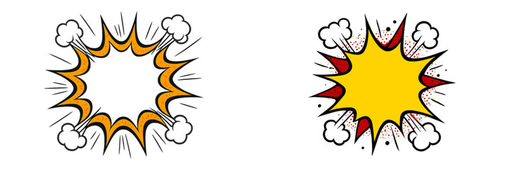 Poster - Colorful comic-style explosion effects with vibrant outlines and dynamic movement on a plain background