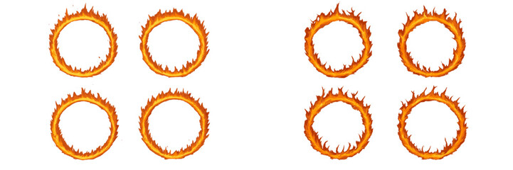 Poster - Bright and vibrant fire rings arranged in two rows with dynamic flames dancing around the edges
