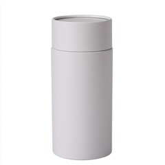 Poster - White cardboard tube packaging mockup standing vertically, displaying clean design potential against neutral background for branding concepts