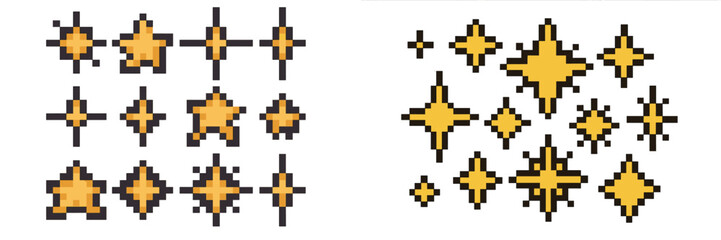 Aufkleber - Bright pixelated stars and sparkles on a simple background for digital design use