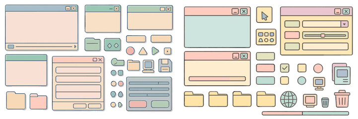 Poster - Collection of pastel interface elements for web and app design in a modern digital layout