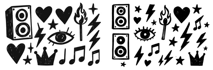 Poster - Creative black and white illustrations of music and party elements on a vibrant background
