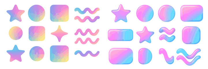 Aufkleber - Colorful abstract shapes and designs with a pastel gradient on a white background showcasing creative digital elements