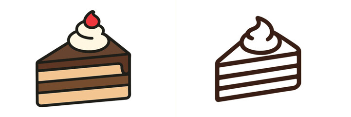 Poster - Different styles of cake slice illustrations showcasing chocolate dessert with cream topping and layer design
