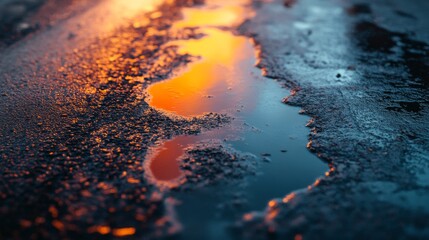 Wall Mural - A beautiful reflection in a puddle after the rain. The warm hues of sunset create a stunning contrast with the cool tones of the wet surface. Nature reflects art. Generative AI