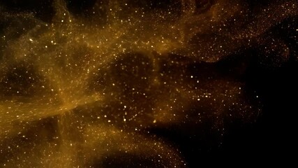 Wall Mural - Golden dust particles floating in dark space with glowing light rays. Abstract magical background for celebration, fantasy and holiday themed promotional content