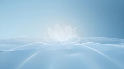 Poster - Abstract White Lotus Flower on Blue Wavy Background Clean and Minimalist Design