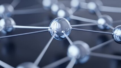 Poster - Shiny Silver Molecular Structure Connecting Nodes on Gray Background in Studio Lighting