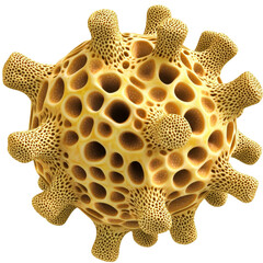 Poster - This depicts detailed, textured representation of virus with porous surface and protruding spikes, showcasing its intricate structure