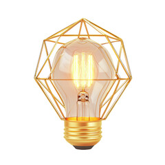 Poster - stylish light bulb with geometric golden cage design, emitting warm glow, perfect for modern decor and ambiance