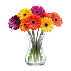 Poster - Bright and colorful gerbera daisies in clear glass vase create cheerful and vibrant floral arrangement, perfect for brightening any space