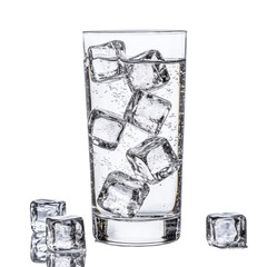 Aufkleber - Refreshing glass of sparkling water with ice cubes, perfect for hydration and enjoyment. clear glass showcases bubbles and ice, creating visually appealing drink
