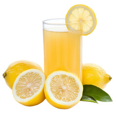 Aufkleber - fresh lemon juice in glass with whole and sliced lemons, showcasing vibrant yellow color and refresh