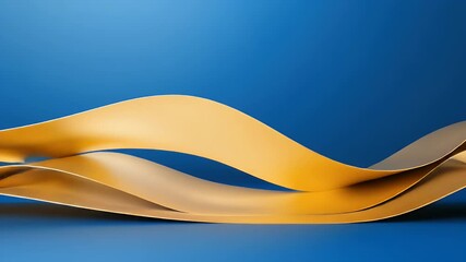 Poster - Wavy Golden Ribbons on Blue Background Abstract Design Element for Presentation