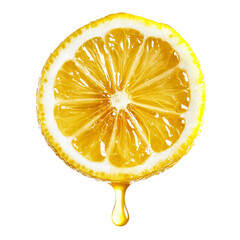Poster - Fresh lemon slice with juicy segments and drop of juice. Perfect for culinary use or as refreshing ingredient in beverages