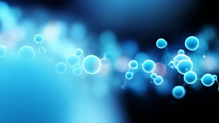 Poster - Blue molecular structure, atom, and molecule bond with chemical link. Healthcare and medical science motion.