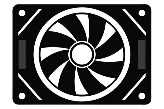 Vector illustration of a computer cpu cooler with fan blades in minimalist style