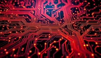 Wall Mural - Intricate digital circuit board texture, glowing nodes and lines on dark background,  grid,  lines