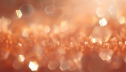 Poster - soft peach bokeh background with shimmering hexagonal light reflections and golden blur highlights for elegant web design, print template, or branding texture

